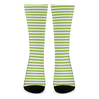 Green And White Striped Pattern Print Crew Socks