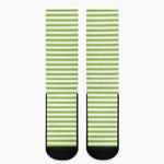 Green And White Striped Pattern Print Crew Socks