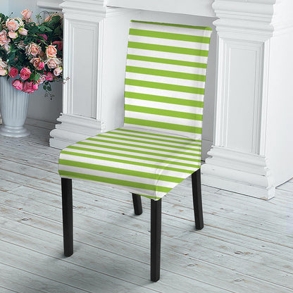 Green And White Striped Pattern Print Dining Chair Slipcover