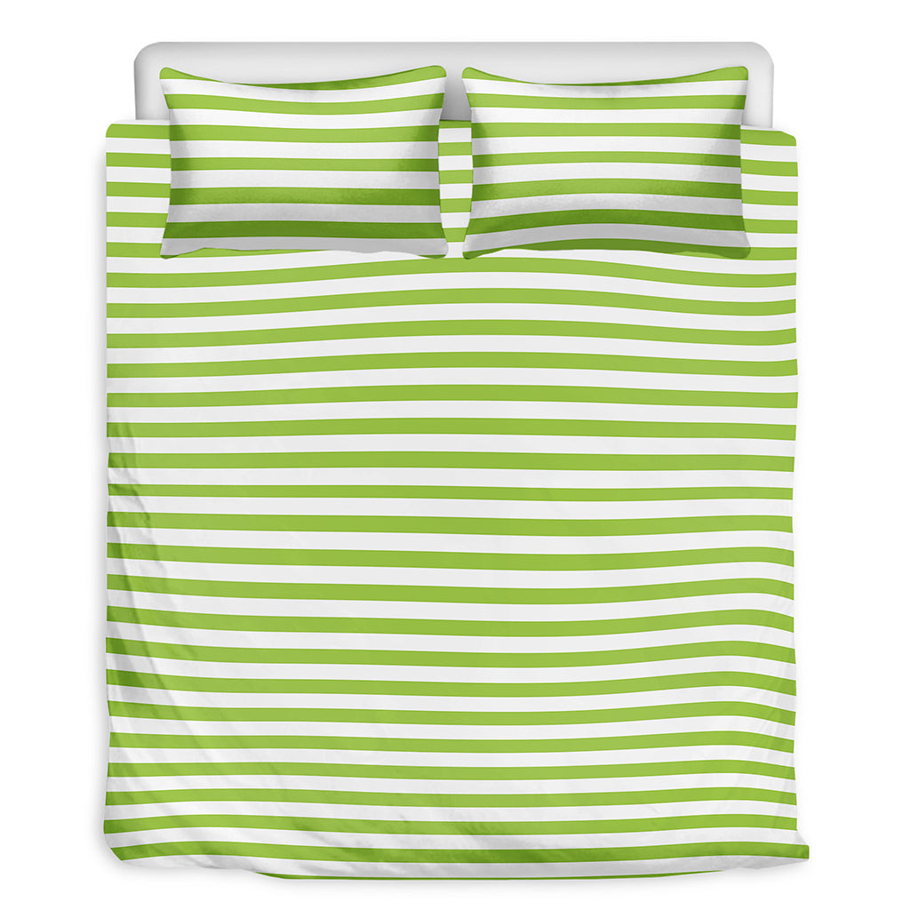 Green And White Striped Pattern Print Duvet Cover Bedding Set