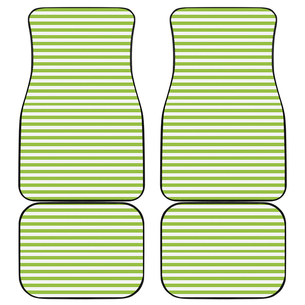 Green And White Striped Pattern Print Front and Back Car Floor Mats