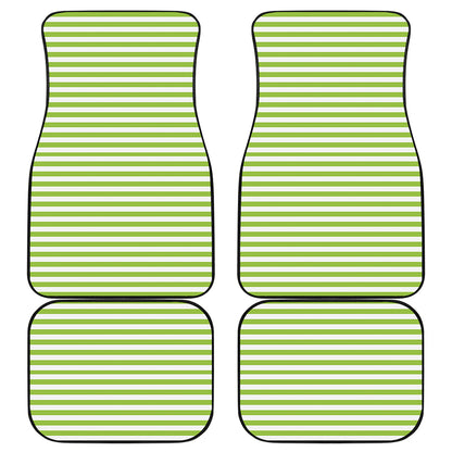 Green And White Striped Pattern Print Front and Back Car Floor Mats