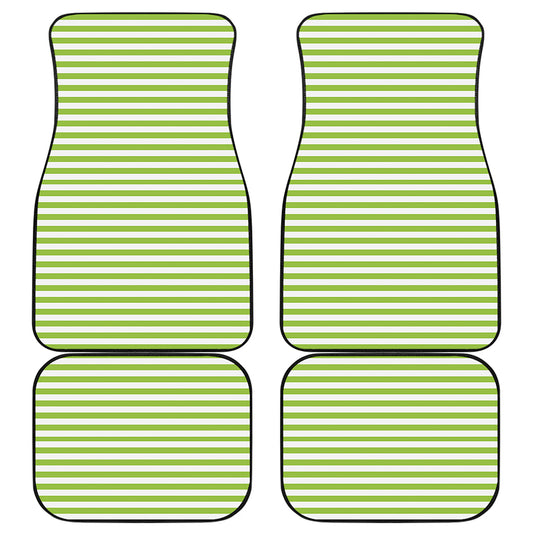 Green And White Striped Pattern Print Front and Back Car Floor Mats