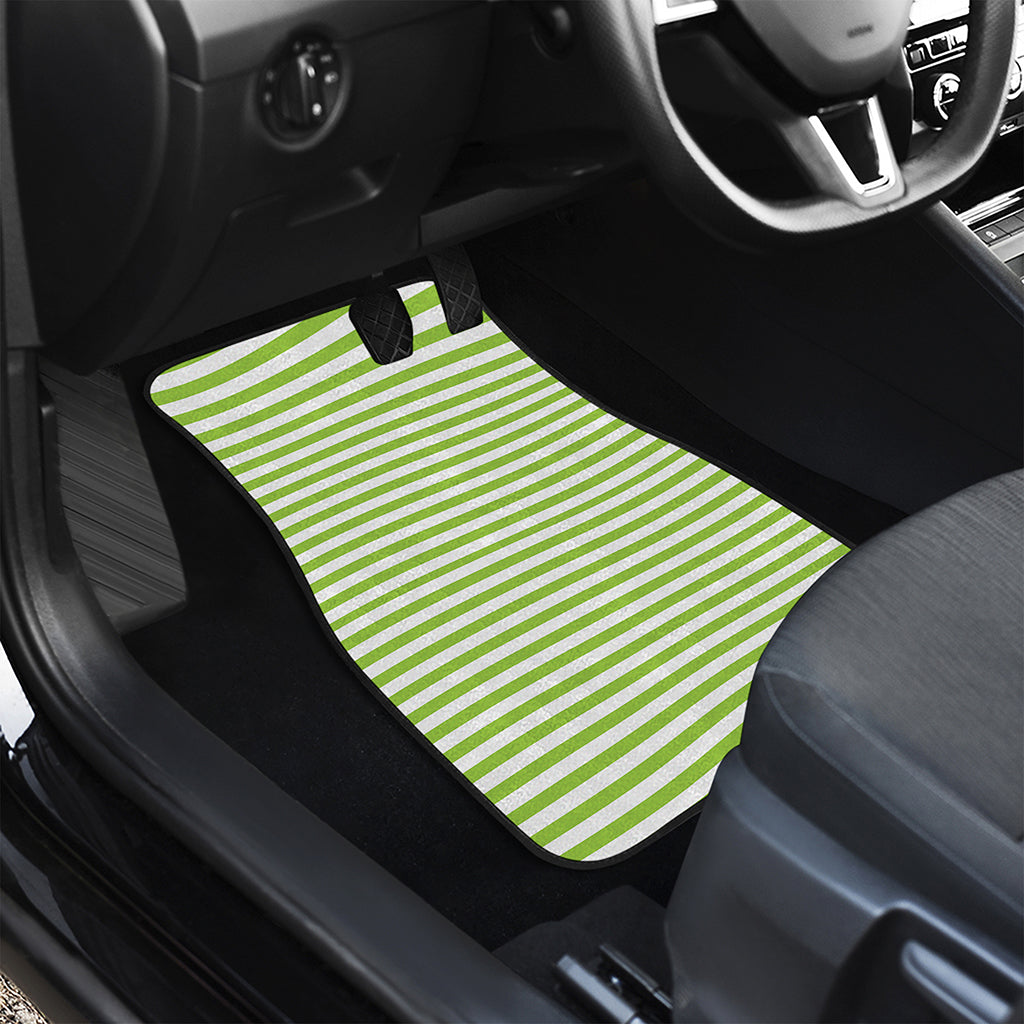 Green And White Striped Pattern Print Front and Back Car Floor Mats