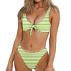 Green And White Striped Pattern Print Front Bow Tie Bikini