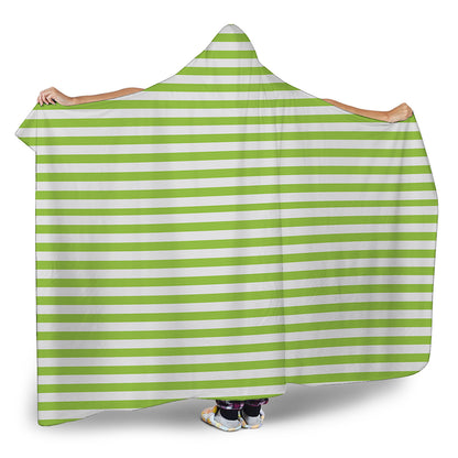 Green And White Striped Pattern Print Hooded Blanket