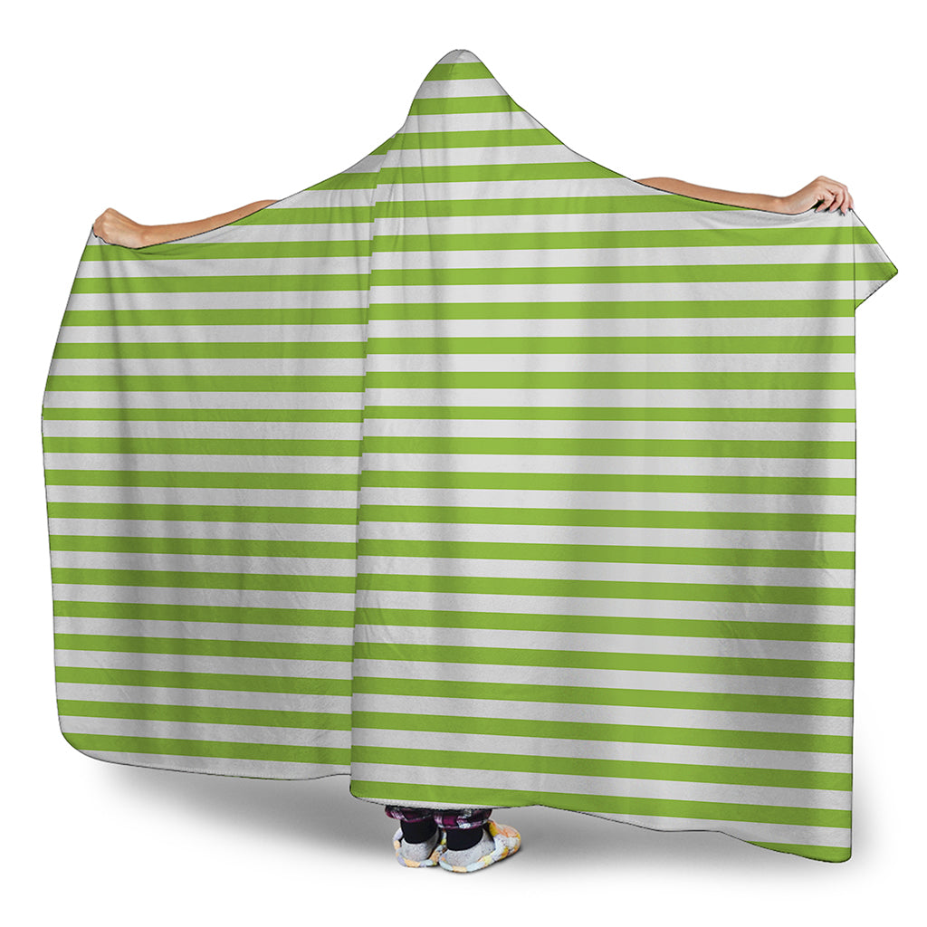 Green And White Striped Pattern Print Hooded Blanket