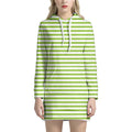 Green And White Striped Pattern Print Pullover Hoodie Dress