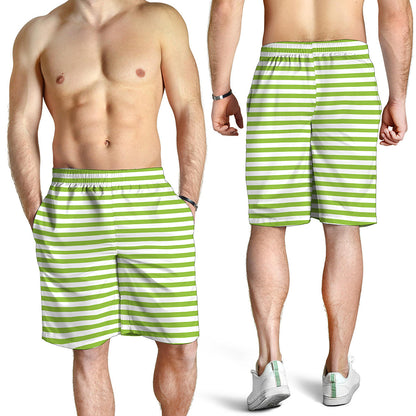 Green And White Striped Pattern Print Men's Shorts