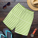 Green And White Striped Pattern Print Men's Shorts