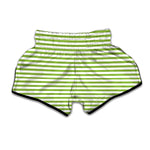 Green And White Striped Pattern Print Muay Thai Boxing Shorts