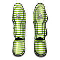 Green And White Striped Pattern Print Muay Thai Shin Guards