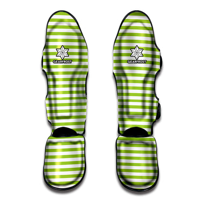 Green And White Striped Pattern Print Muay Thai Shin Guard