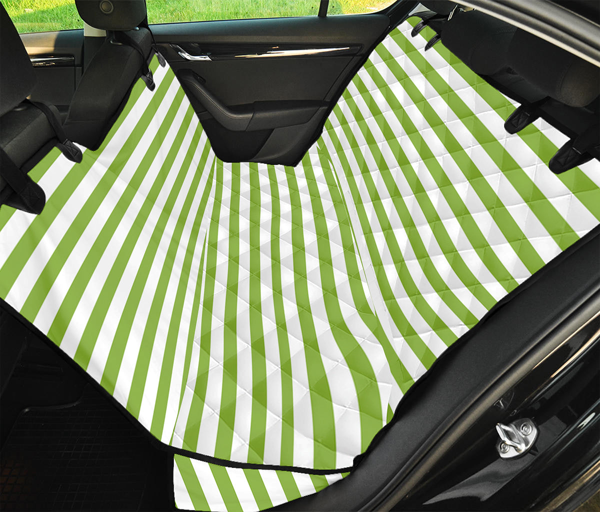 Green And White Striped Pattern Print Pet Car Back Seat Cover