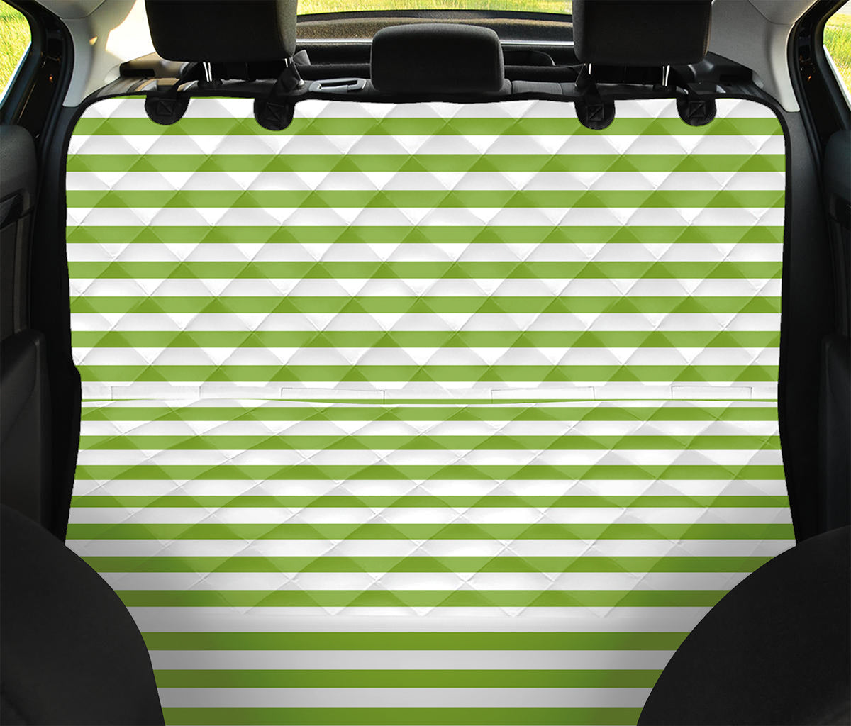 Green And White Striped Pattern Print Pet Car Back Seat Cover
