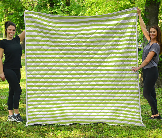 Green And White Striped Pattern Print Quilt