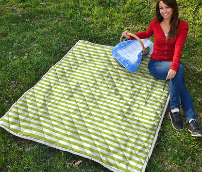 Green And White Striped Pattern Print Quilt