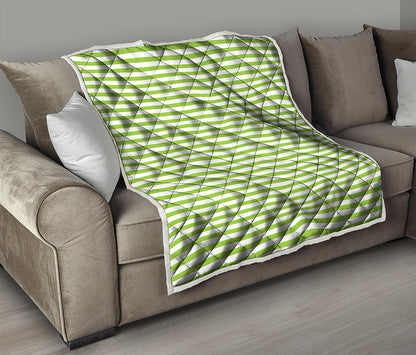 Green And White Striped Pattern Print Quilt