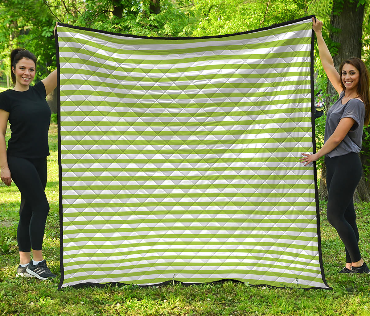 Green And White Striped Pattern Print Quilt