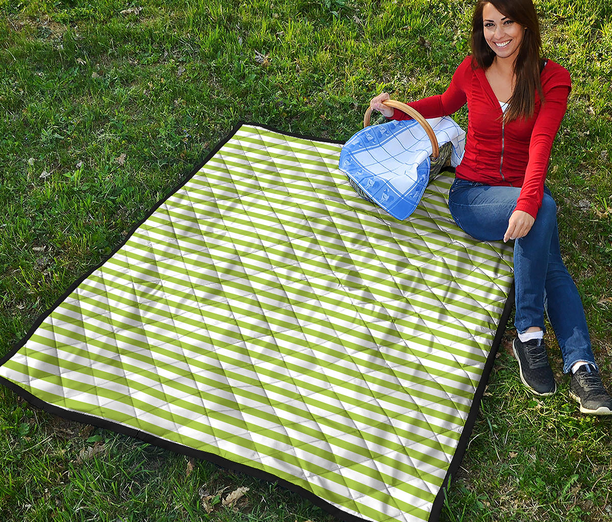 Green And White Striped Pattern Print Quilt