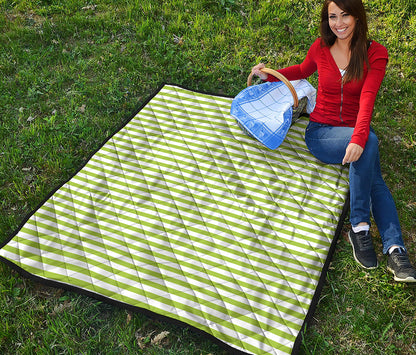 Green And White Striped Pattern Print Quilt