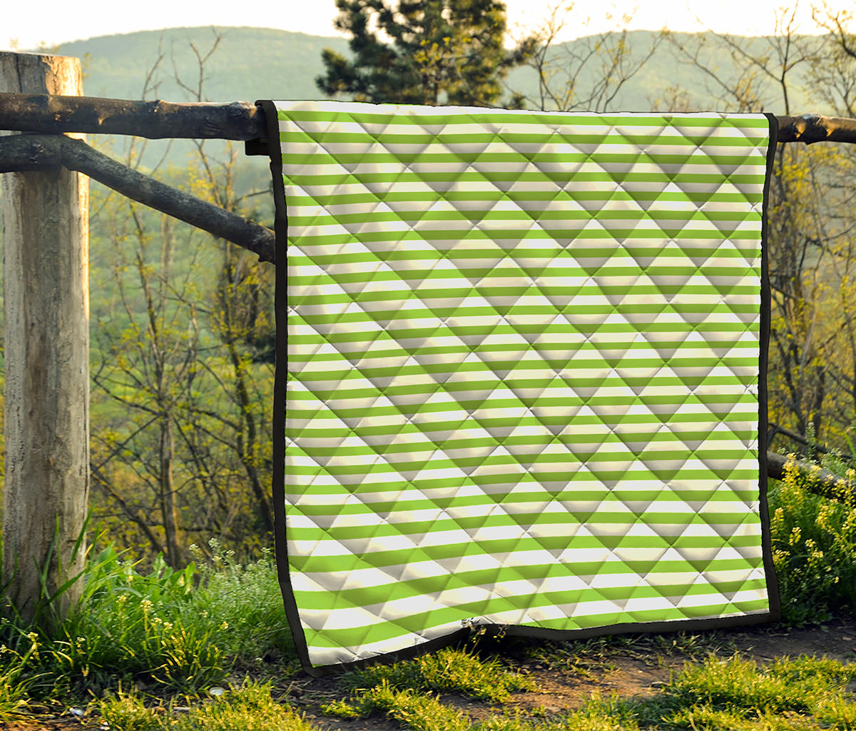 Green And White Striped Pattern Print Quilt
