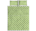 Green And White Striped Pattern Print Quilt Bed Set