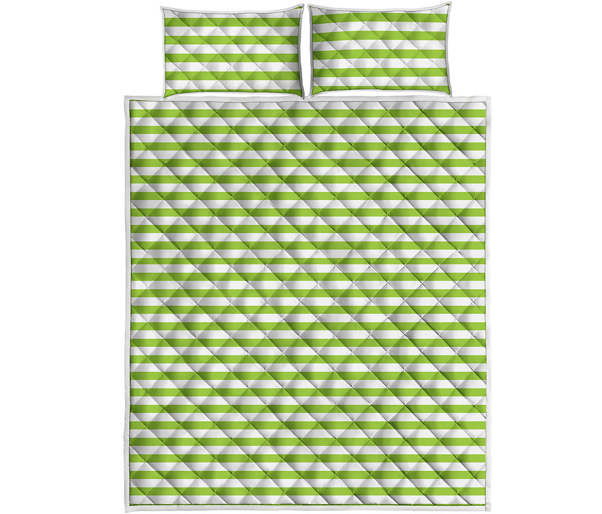 Green And White Striped Pattern Print Quilt Bed Set