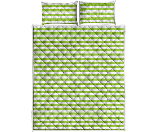 Green And White Striped Pattern Print Quilt Bed Set