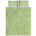Green And White Striped Pattern Print Quilt Bed Set