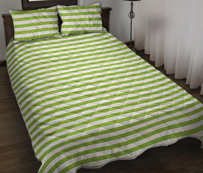 Green And White Striped Pattern Print Quilt Bed Set