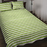Green And White Striped Pattern Print Quilt Bed Set
