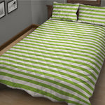 Green And White Striped Pattern Print Quilt Bed Set