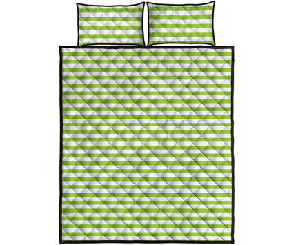 Green And White Striped Pattern Print Quilt Bed Set