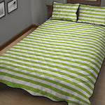 Green And White Striped Pattern Print Quilt Bed Set