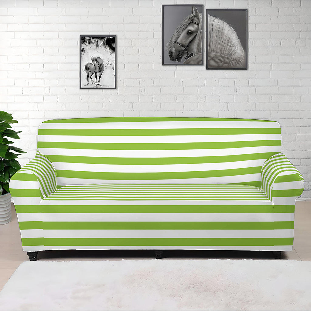 Green And White Striped Pattern Print Sofa Cover