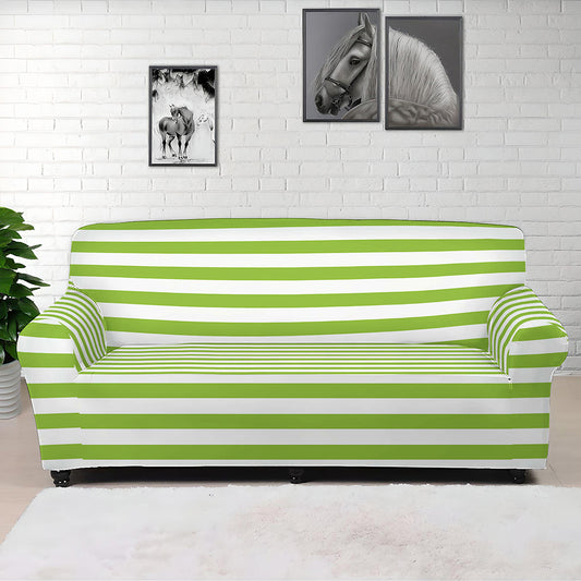 Green And White Striped Pattern Print Sofa Cover