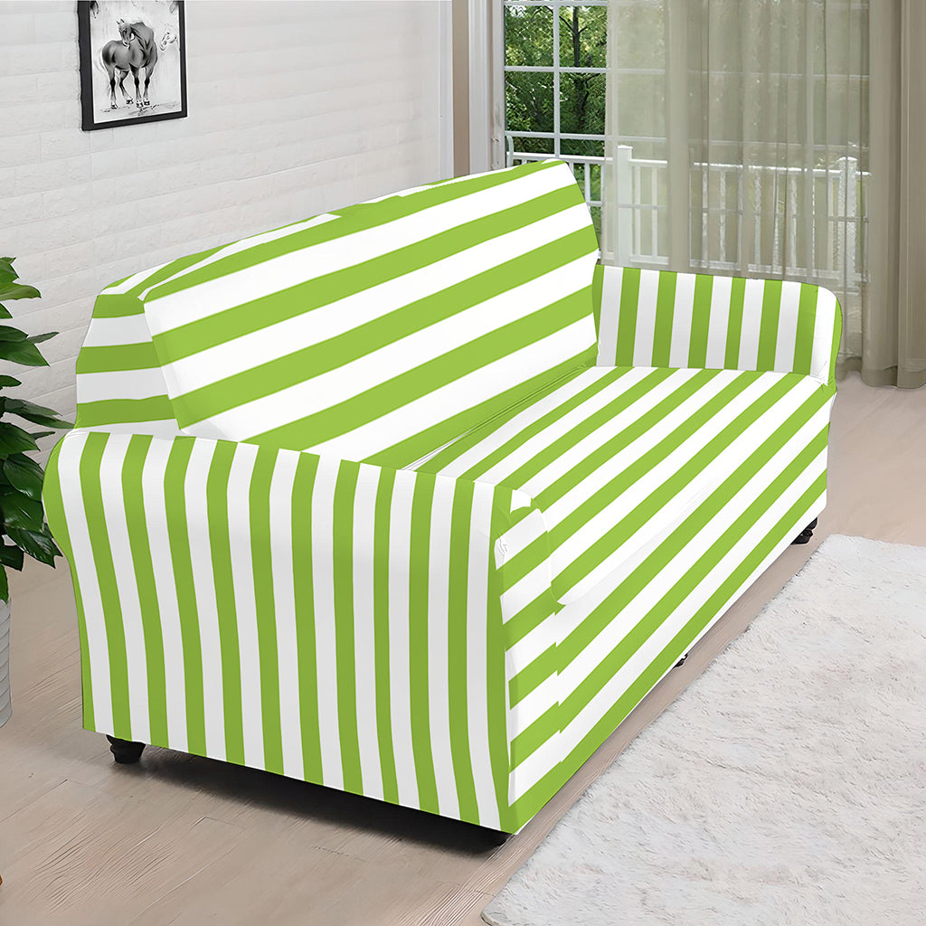Green And White Striped Pattern Print Sofa Cover