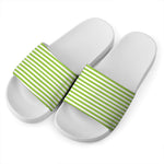 Green And White Striped Pattern Print White Slide Sandals
