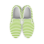 Green And White Striped Pattern Print White Slip On Shoes