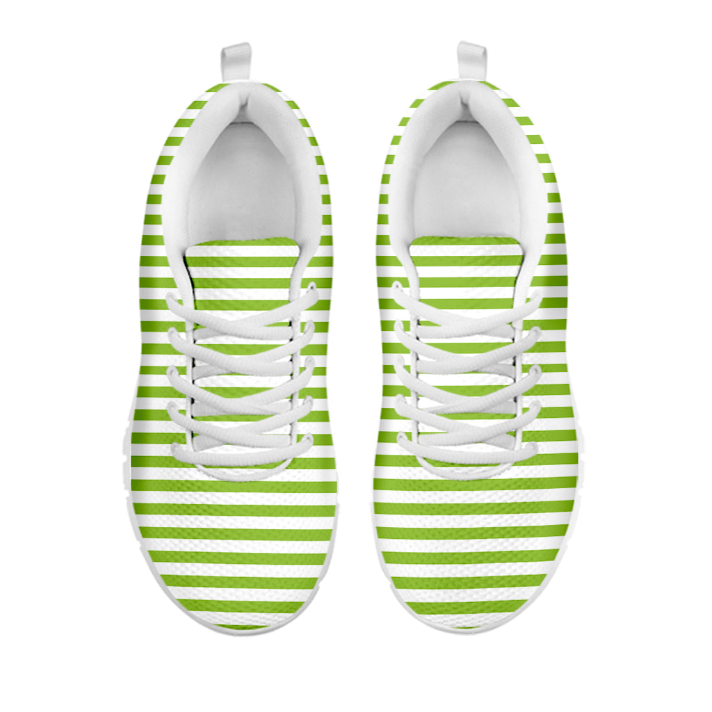 Green And White Striped Pattern Print White Sneakers