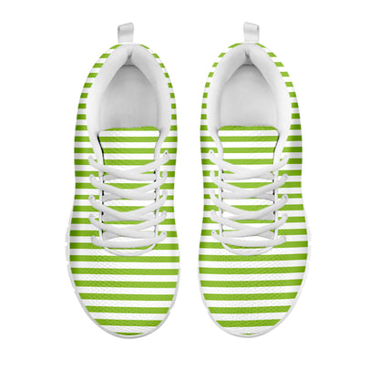 Green And White Striped Pattern Print White Sneakers