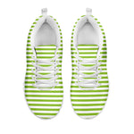 Green And White Striped Pattern Print White Sneakers