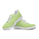 Green And White Striped Pattern Print White Sneakers