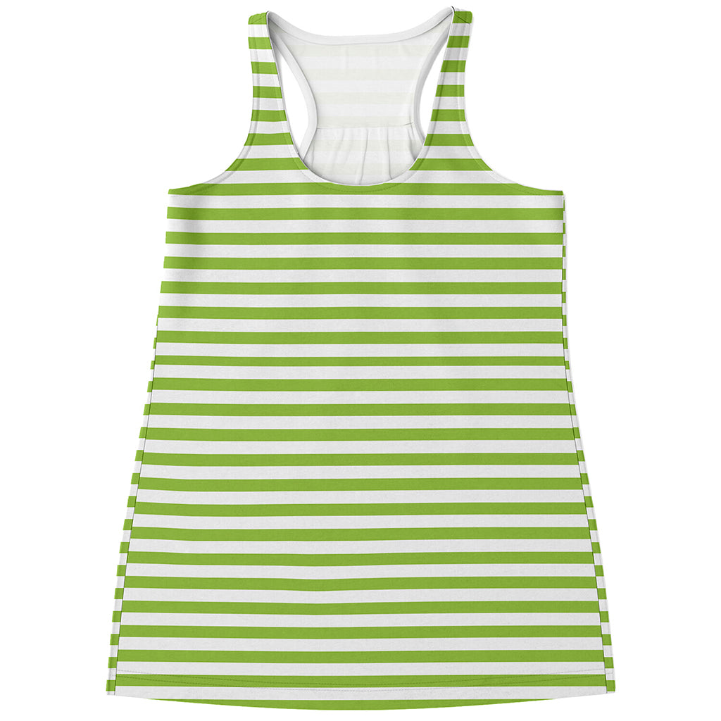 Green And White Striped Pattern Print Women's Racerback Tank Top