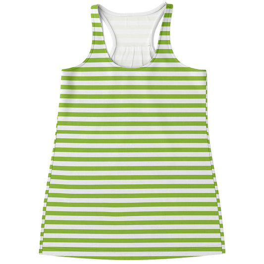 Green And White Striped Pattern Print Women's Racerback Tank Top