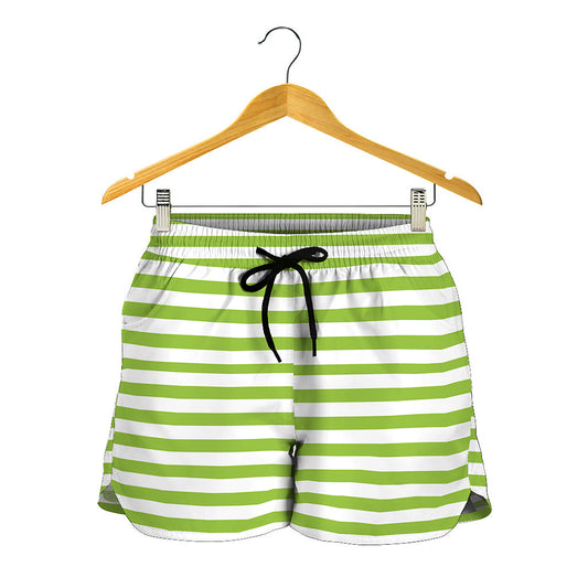 Green And White Striped Pattern Print Women's Shorts