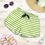 Green And White Striped Pattern Print Women's Shorts