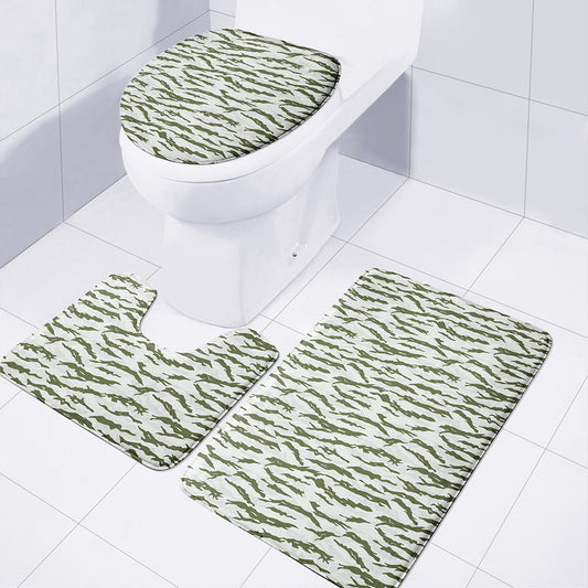 Green And White Tiger Stripe Camo Print 3 Piece Bath Mat Set