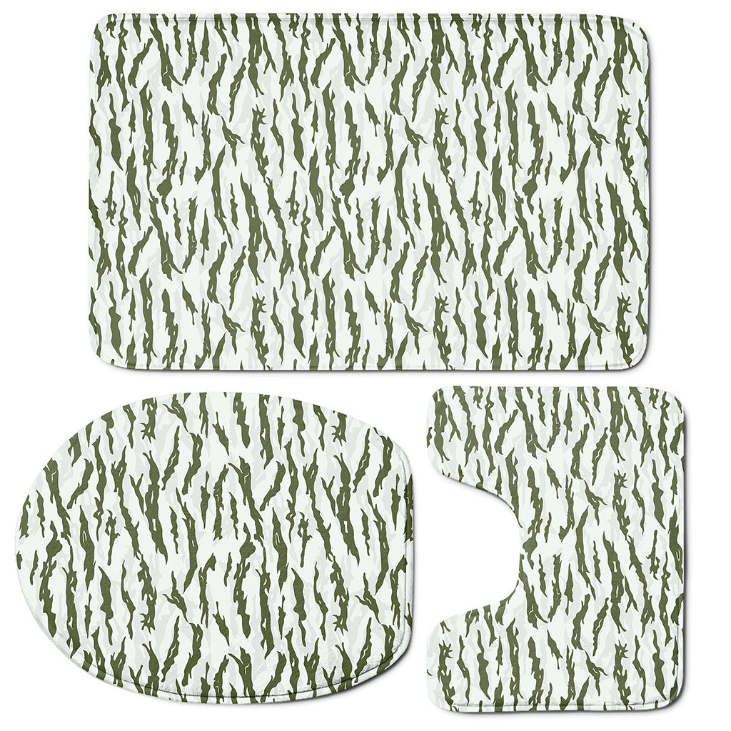 Green And White Tiger Stripe Camo Print 3 Piece Bath Mat Set